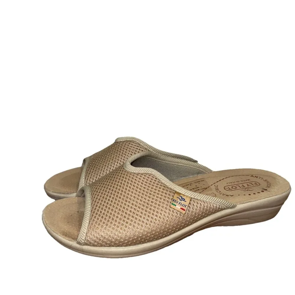 Fly Flot Sandals Womens 7.5 Tan Wedge Slides Slip On Casual Comfort Shoes 38